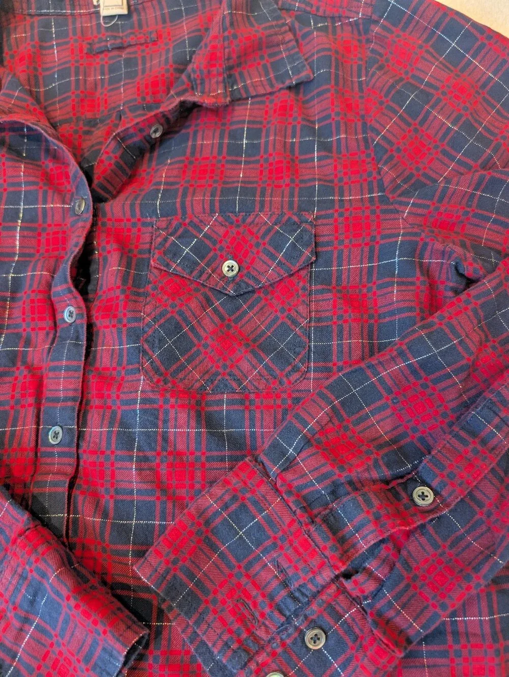 J.Crew Red Metallic Plaid Tunic Shirt Dress Flannel Long Sleeve Medium